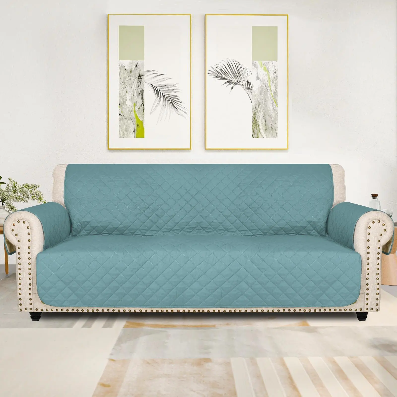 Reversible Couch Cover for 1/3/4 Cushion Couch Sofa Cover for Dogs, Waterproof Furniture Protector Cover with Elastic Straps for Home Living Room Decor