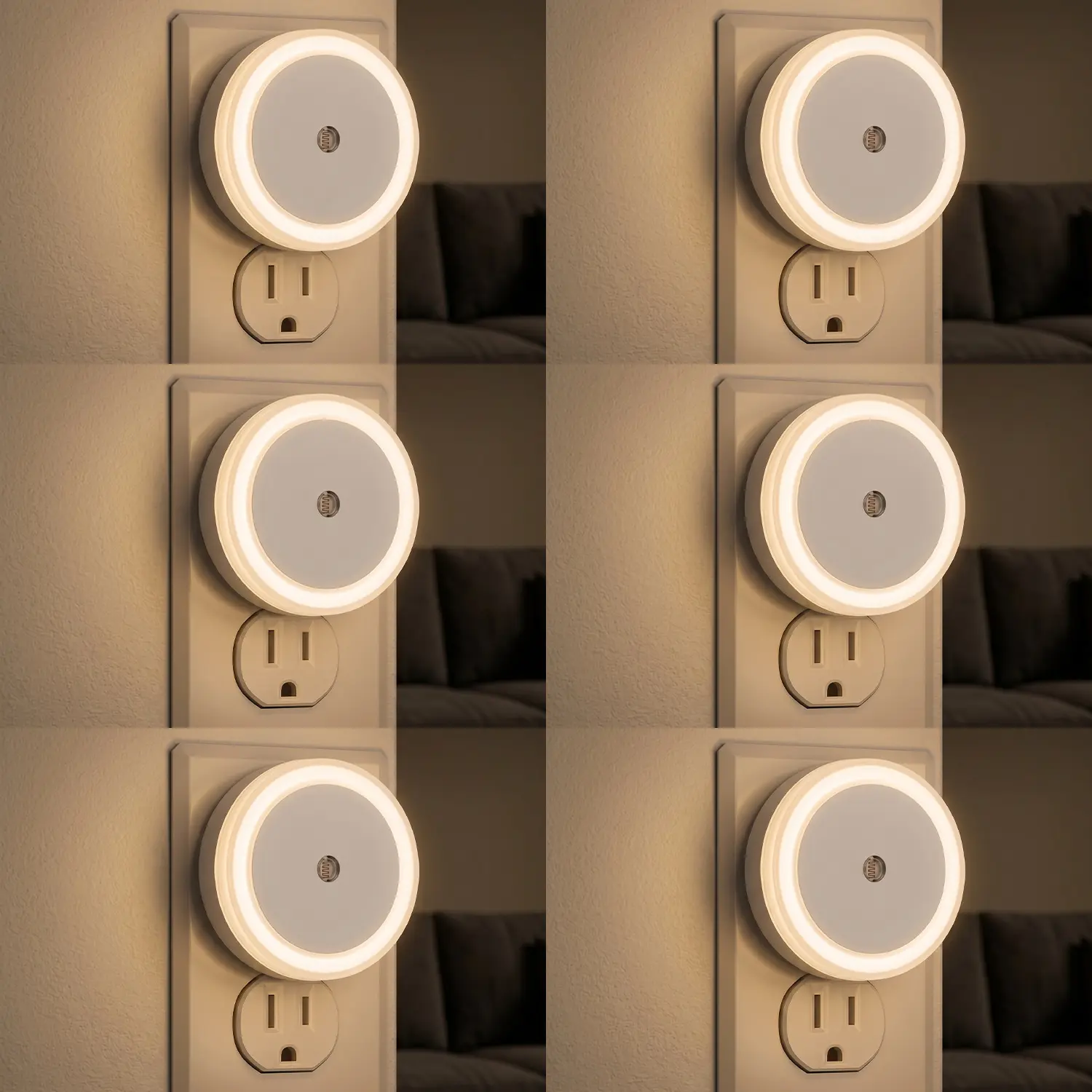 Plug in Night Light 6-Pack, Dusk to Dawn LED Nightlights, Energy Saving Warm White Night Lights for Bedroom, Kitchen, Bathroom & Home Use