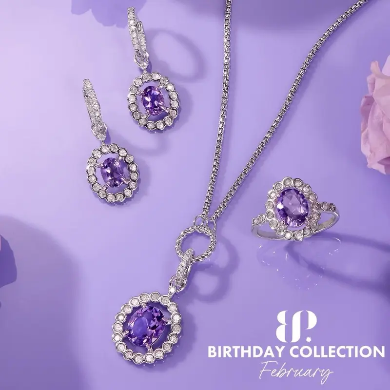 BOMB PARTY Amethyst Stone Earrings, Mystery Jewelry for Women, February Birthday Collectible in Gold, Rose Gold, Hematite or Rhodium Plating, Collectibles, Sealed, Adorned, Birthstone Gift Ideas, Mystery Style, Mystery Jewelry Jar