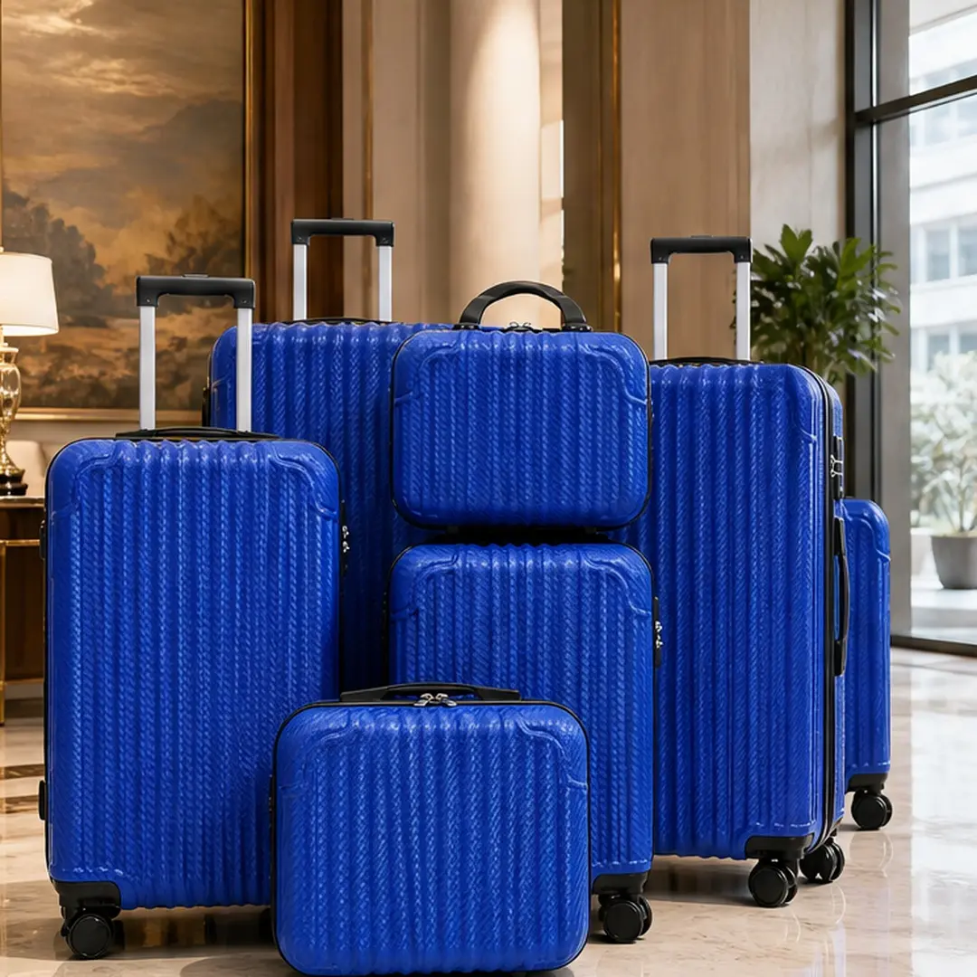 ARCH 6-Piece Synthetic Striped Hardshell ABS Luggage Set - Spinner Wheels, TSA Lock, Side Hooks, Elastic Back Strap, Scratchproof Lightweight, Zip Closure, International Carry-Ons/Checked Bags, 12/14/16/20/24/28in, Royal Blue, for Men