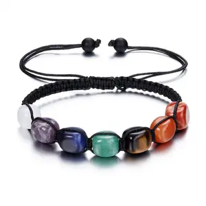 7 Chakra Reiki Healing Crystals Stretch Bracelet Natural Gemstone Energy Balancing Yoga Beads Bracelet for Women Braided Rope/Elastic String