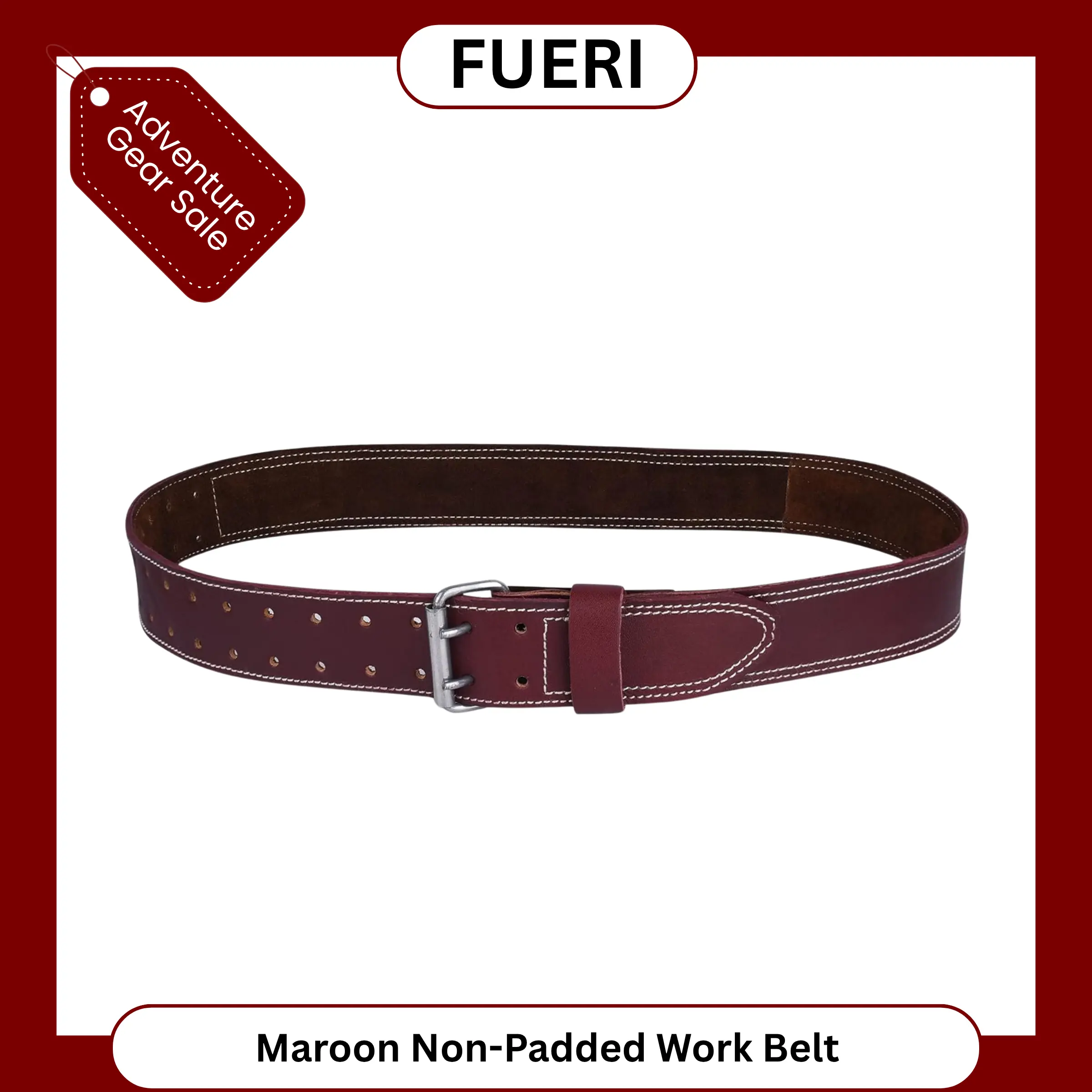 FUERI Premium Non Padded Leather Work Belt, Thick Grain Leatherbelt for Carpenters, Mechanics & Electricians.