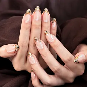 FloraNails| F008|  Medium Almond|   Handmade Press-On Nails 10PCS|   Acrylic, Reusable, Salon-Quality, Long-Lasting, Glossy Design