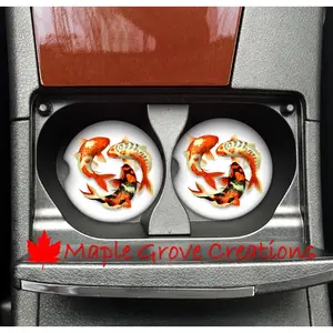 Koi Fish Car Coasters - 2.56" Coasters - Car Coasters - Available in Sandstone, Hardboard or Rubber