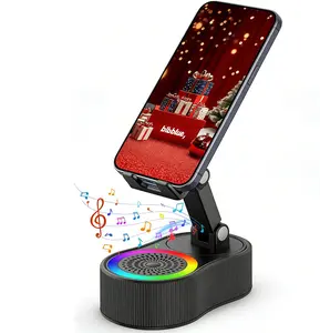 Wireless Charger Bluetooth Speaker, 5-in-1 Foldable Magnetic Phone Holder Stand with 4000mAh Power Bank & Adjustable Ambient Light – Hands-Free Speaker for iPhone Samsung Android Tablet, Car Desk Travel Essential, Gift for Men Women