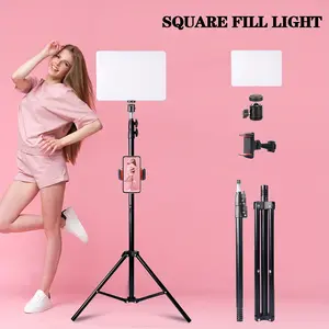 10" Square LED Video Light Panel with 63" Tripod and Phone Holder - Three Tone Lighting, USB Powered for Live Streaming/Photography/YouTube (Studio Quality)
