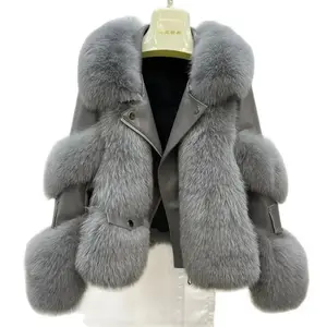 Women  2024 Winter New Outerwear Tops Warm Short Imitation Fox Coat Imitation Leather Full Fox Motorcycle Jacket Luxury Womenswear Long Sleeve Can be used with a raincoat