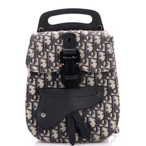 Pre-owned Dior Canvas Plain Backpacks Christian Saddle Backpack Oblique Canvas Mini by Rebag