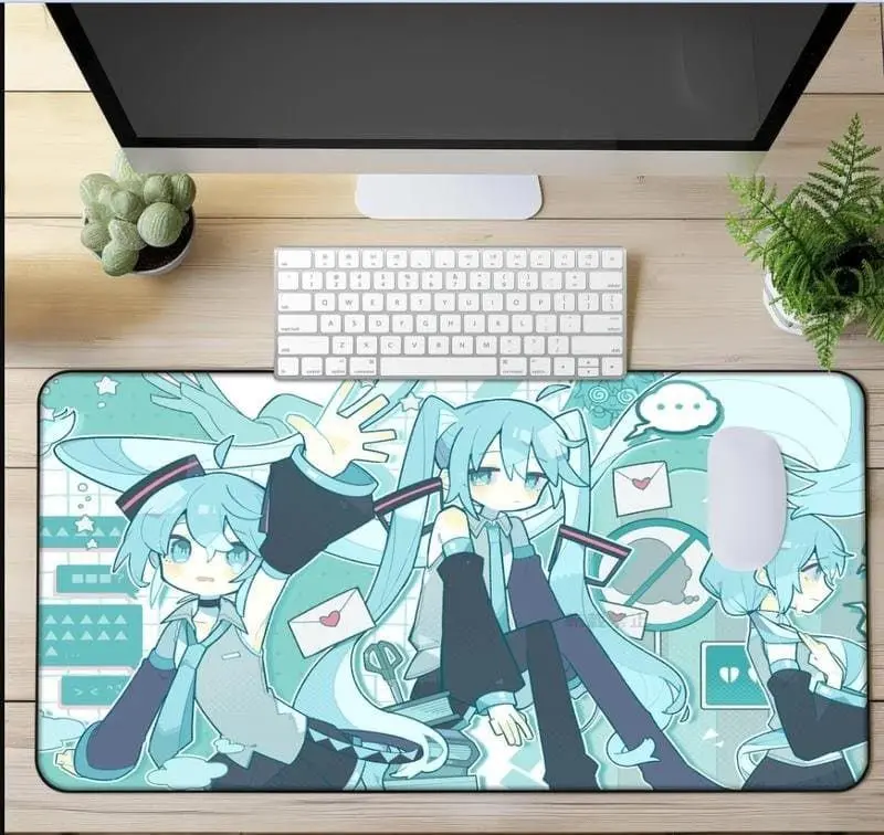 Hatsune Miku Desk Mat - Vocaloid Themed Mousepad, Round Neck Classic Man Top for Miku Fans – Office Accessories, Gaming Room Essential, Desk Decorations, Work Supllies, Gift for Her/Him – FASTSHIPPING