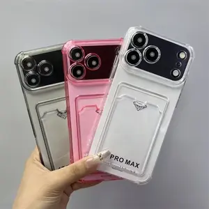 Clear Wallet Card Slot Phone Case for iPhone 11-17 Pro Max Plus Air, Soft TPU Slim Shockproof Protective Case with Card Holder, Cute Clear Wallet Case for Women Perfect Gift for Her/Him