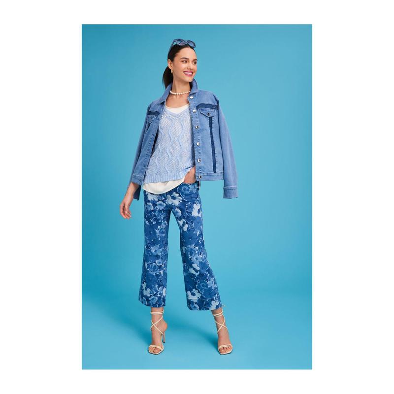 Isaac Mizrahi Live! Petite True Denim Printed Crop Wide Leg Jeans
