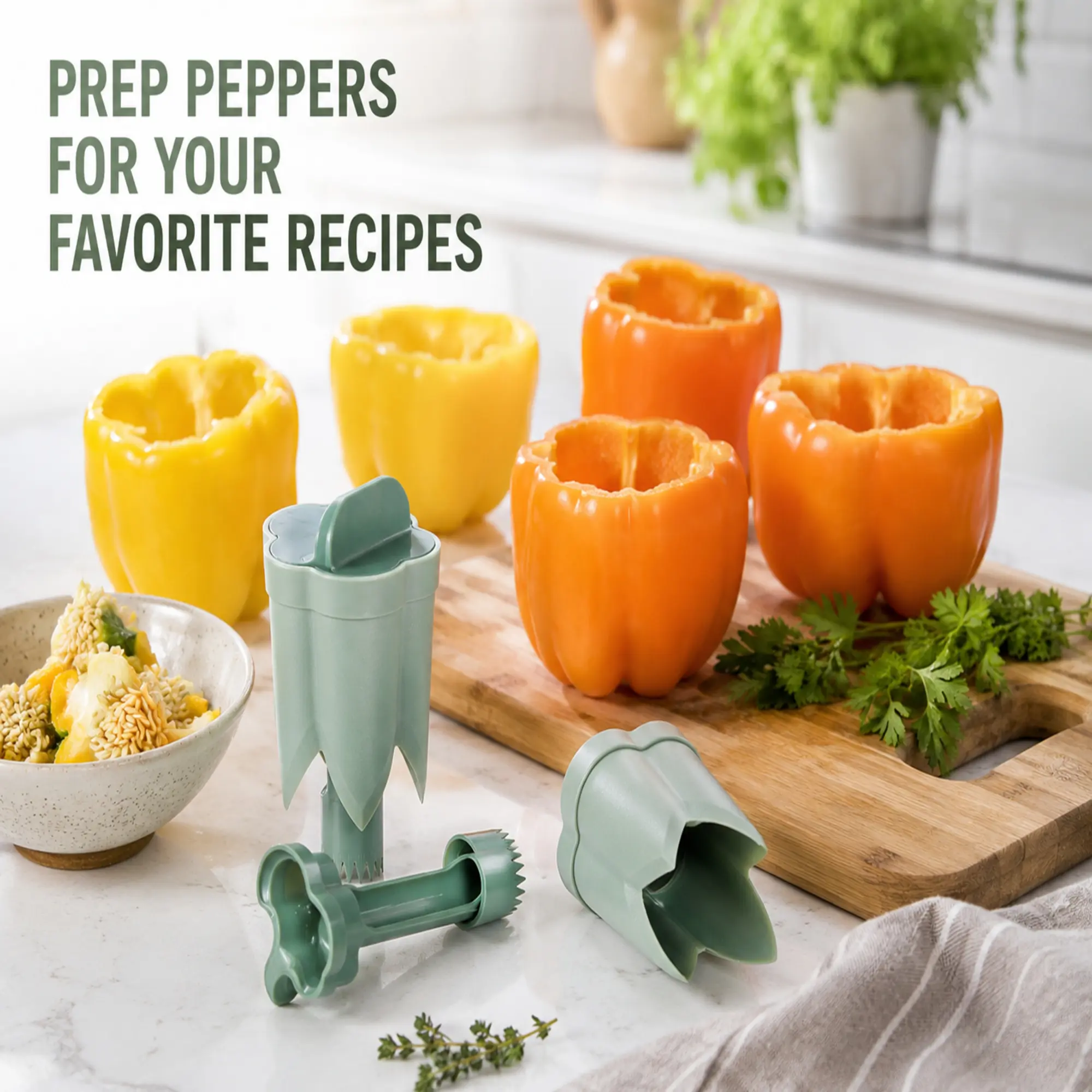 Set of 2 2 in 1 Pepper Corer Seed Remover Tool, Bell Pepper Core Cutter & Jalapeno Deseeder, Fruit Vegetable Coring Tool, Easy Kitchen Gadget for Cooking Prep