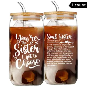 16oz Glass Cup with Straw & Brush, 1 Count Letter Pattern Double Sided Glass Cup, Perfect Friend Gift Choice for Coffee, Tea and Cold Drinks, Tumbler, Kitchenware, Stylish Glass Cups