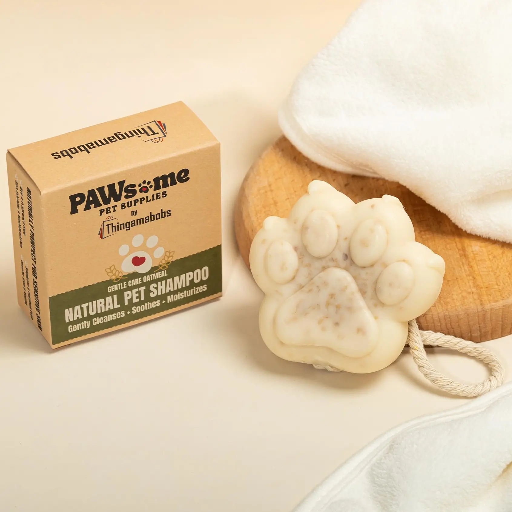 PAWSome Pet Supplies Natural Pet Shampoo Bar Gentle Care Oatmeal Sulfate-Free Paraben-Free Eco-Friendly Paw Print Design