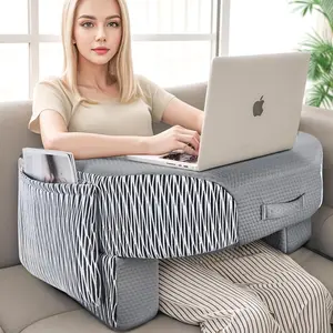Reading Pillow for Laptop,  Armrest Gaming Pillow for Working, Hight Adjustable Lap Desk Pillow for Adult Sitting in Bed, Floor, SofaStripe and Grey