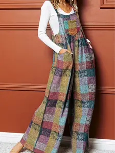 Multicolour Brushed Checkered Wide Leg Overalls