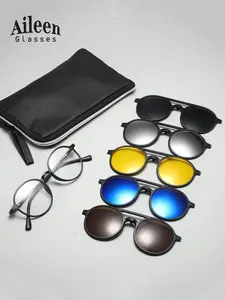 Unisex Fashionable Round Frame Magnetic Clip on Anti Blue Light Sunglasses, Trendy Casual Tinted Lens Sunglasses for Everyday Use, Fashion Accessories for Outdoor Activities