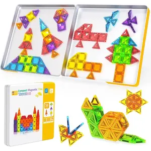 56/26 Piece Mini Travel Magnetic Tiles, Iron Box Storage, Kids Micro Magnetic Building Blocks, Stem Puzzle Toy for Ages 3-8, Easter & Birthday Gift