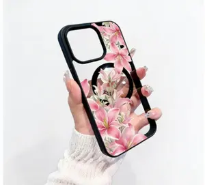 Pink Lily Flowers Pattern Clear Phone Case For IPhone 17/16/15/14/13/12/11/Air/ProMax/Pro/Plus For Samsung Galaxy S25-S22/FE/Ultra, Shockproof Acrylic+TPU Cover, Fundas Para Cover De Matching, Creative Y2K Design