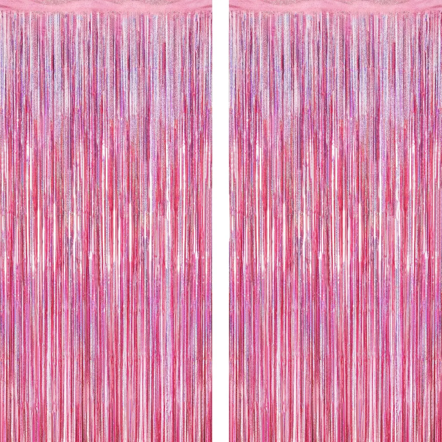 2 Pack Glitter Pink Backdrop, 3.28 FT x 7.05 FT Birthday Party Decorations, Laser Pink Fringe Curtains Foil Streamer Tinsel, Pink Curtains Photo Backdrop Happy Birthday Valentines Day Backdrop