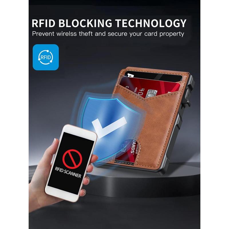 Minimalist Men’s Slim Wallet: 9 - 13 Cards, Money Clip, ID Window.RFID - Blocking, Aluminum Bifold Pop - Up