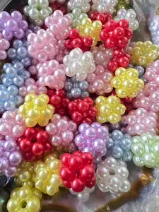 B76- (10PCS) 14mm Fancy Round Multicolor Rhinestone/Pearl Acrylic Beads