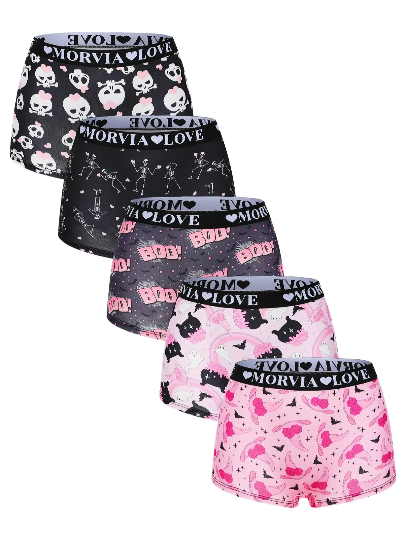 5-Pack Women's Cartoon Print Underwear Set, Soft Comfortable Seamless Mid-Waist Panties, Elastic Waistband, Seamless Breathable Design, All-Season Fitted Design, Printed Panties, Breathable Comfy Panties