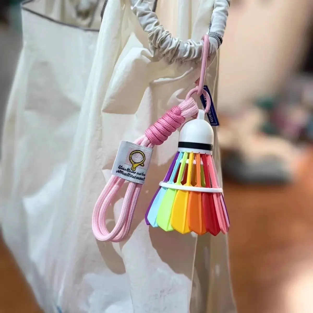Colorful badminton shuttlecock pendant keychain, high-aesthetic Instagram style, premium backpack charm