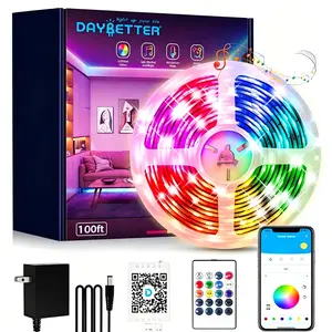 DAYBETTER 100FT Smart WIFI LED Strip, Music-Sync Lights for Bedroom with Remote Control & App, Indoor Christmas Decor Lighting