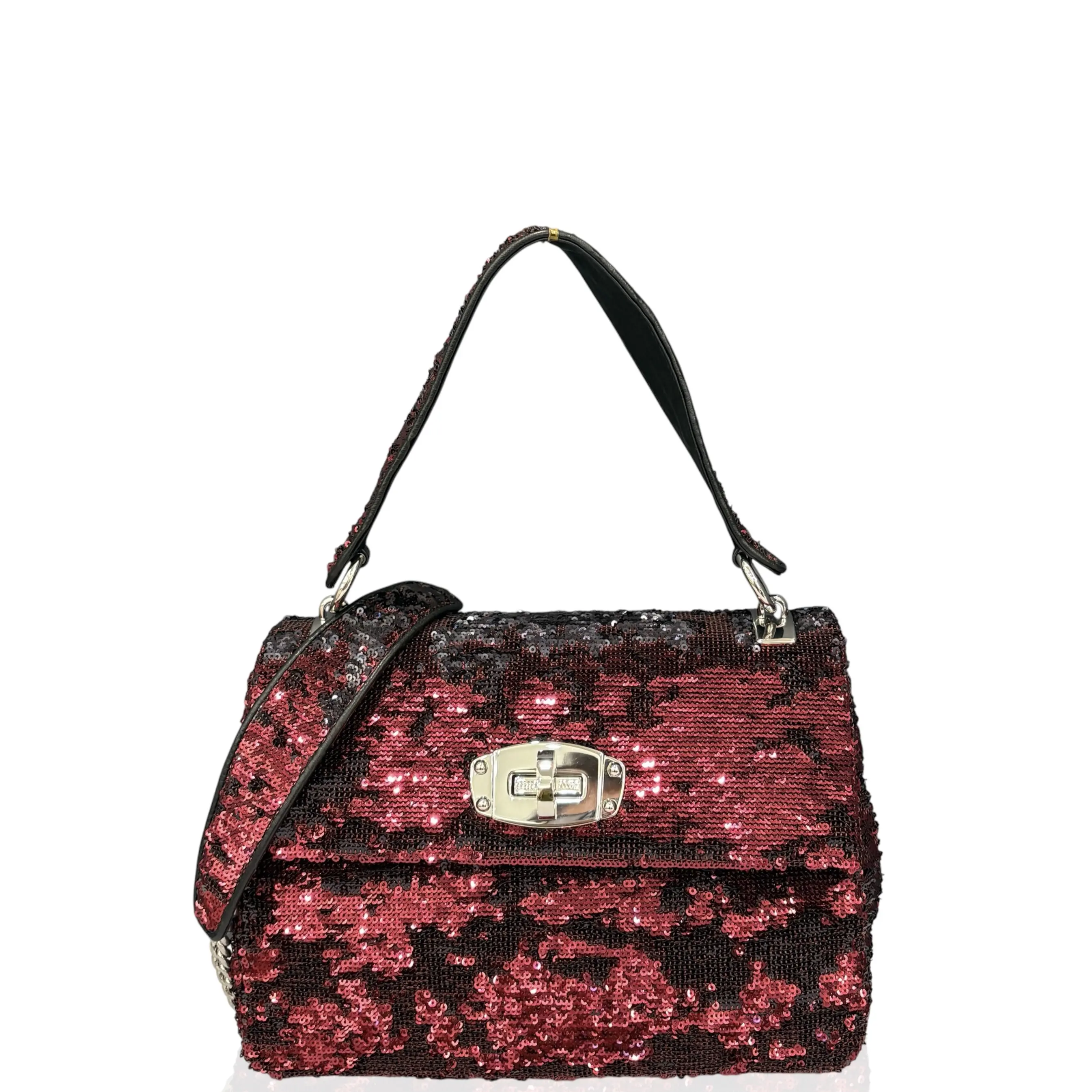 Pre-owned miu miu Leather tote bags Handbag Sequin Red Black (ya042326a2)