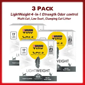 3 Pack Lightweight 4-In-1 Strength Multi-Cat Clumping Cat Litter, Advanced Odor Control, 99.9% Dust Free, Easy Scooping Formula, 17 lb Box
