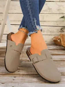 Women's Closed Toe Flat Mules Comfortable Cork Sole Slip On Non-Slip Breathable Clogs Outdoor Casual Fishing Shoes Versatile Daily Wear Slippers