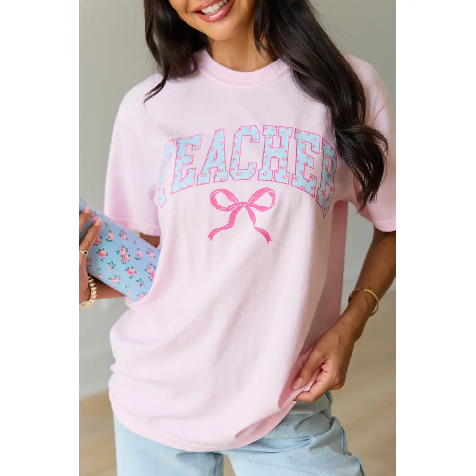 Teacher Block Florals Light Pink Graphic Tee
