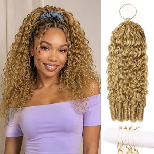 Bling Hair 27# Honey Blonde Color 16 18 20 Inch Crochet  Feather Human Hair For Women Resusable Miracle Look Hair Bundles Soft Lightweight Small Knots Burmese Curly Texture