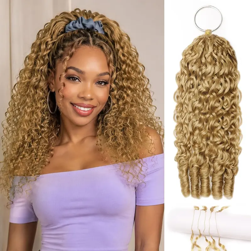 Bling Hair Women's #27 Honey Blonde Human Hair Extensions, 16-20 Inch Crochet Bundles, 18inch #27 Color Burmese Curly, Soft Lightweight Small Knots, Reusable Feather Texture Burmese Curly Miracle Knots