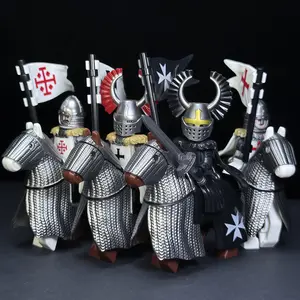 Templar-Style Medieval Knight with War Horse | Custom Brick Figure
