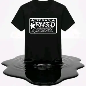 Men's Short-Sleeve Casual Round Neck Top - Menswear Black Tee with Texas Raised Graphic, Lone Star State Design and Bold Text