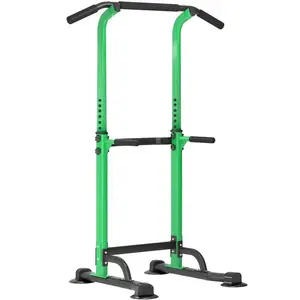 Tower Pull Up Bar Station, Free Standing Pull Up Rack Dip Station For Home Gym, Height Adjustable Home Strength Training Fitness Workout Equipment, Green
