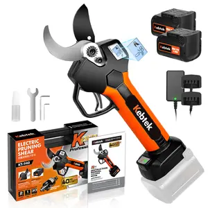 Kebtek Cordless Electric Pruning Shears 40MM, Professional Battery Powered Pruning Shears 21V Brushless Motor 2Pack 2AH Rechargeable Lithium Battery-LCD Display Screen