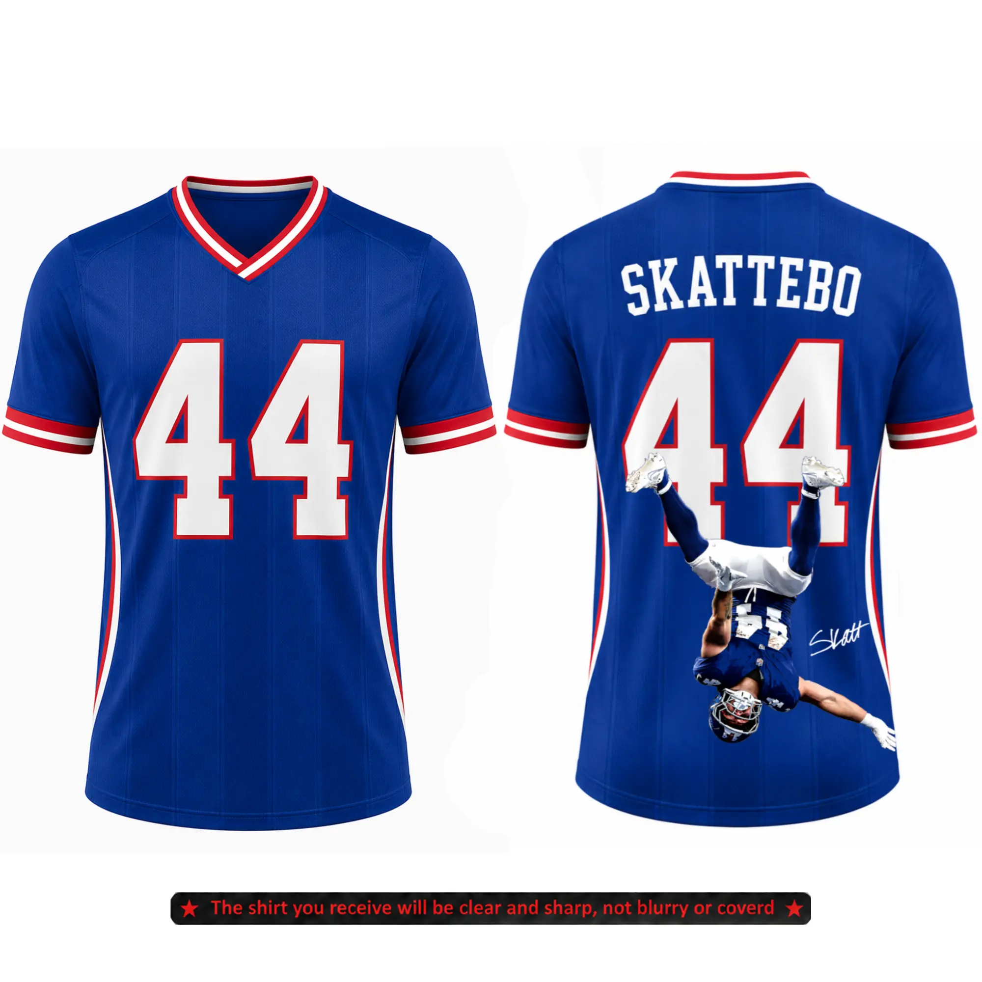 Cam Skattebo 44 Inspired Jersey, Premium 3D Football Shirt, Breathable Unisex Sports Jersey, Big Blue Fan Gift