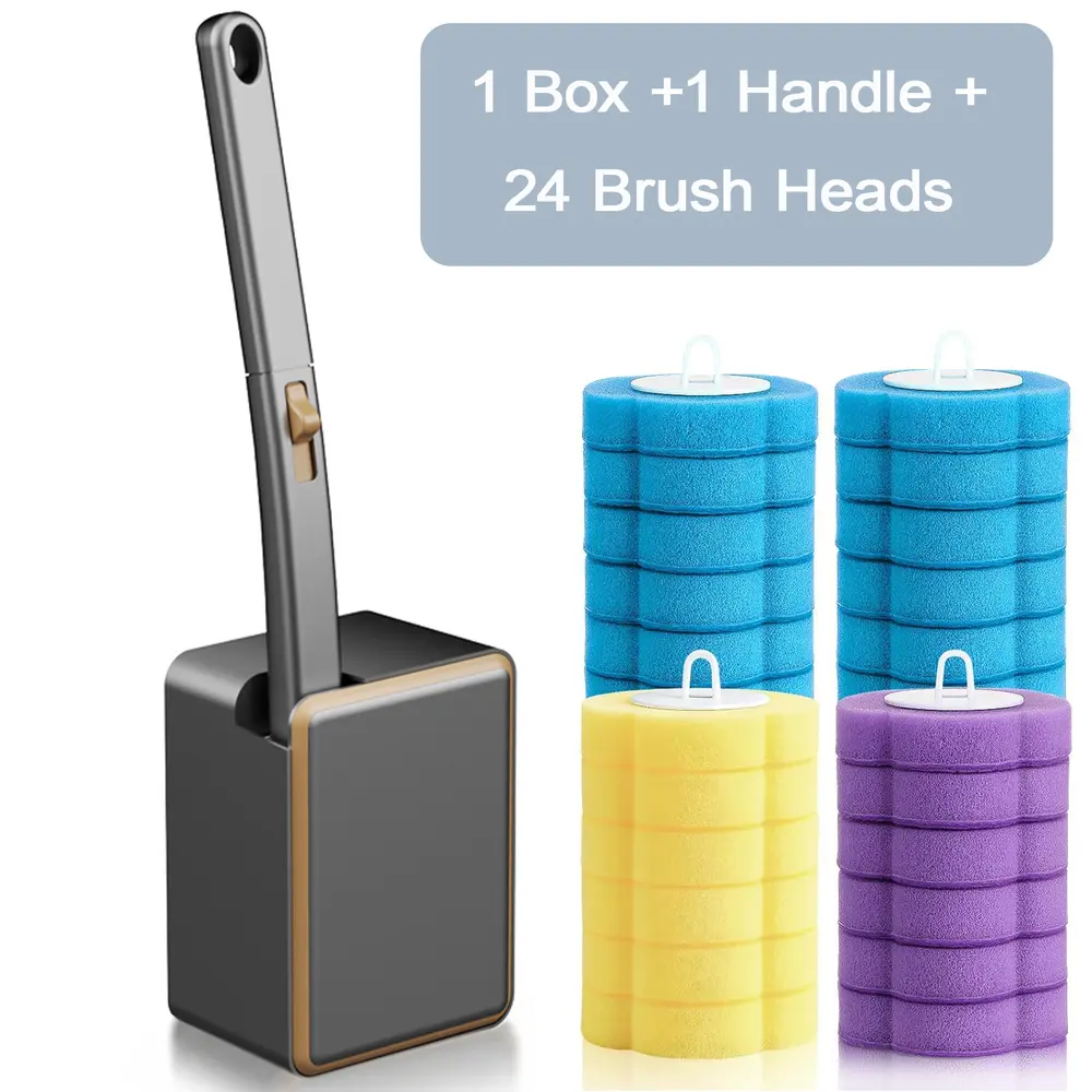 Plastic Wall-Mounted Disposable Toilet Bowl Brush & Wand Storage Caddy Set with 24 Refills, Daily Multifunctional Cleaning Tool for Toilet, Sink, Space-Saving