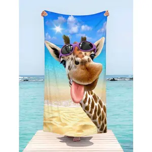 Fluffy Thick Cotton Giraffe Printed Microfiber Beach Towel - Super Soft, Bath & Hand Towel, Home Decor, Suitable for Beach & Camping, Extremely Comfortable