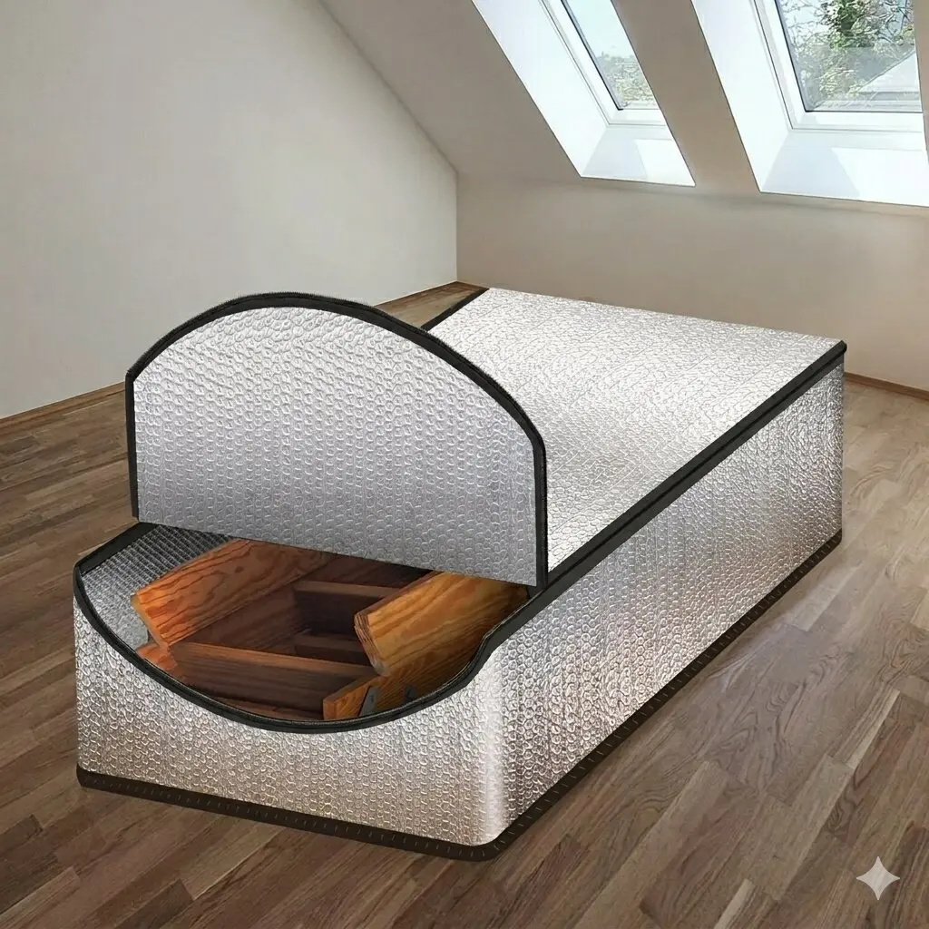 Reusable Attic Pull Down Stairs Insulation Cover, Reduce Drafts & Lower Utility Bills，25" x 54" x 11",Attic Door Insulation Cover with Zipper andThicken Aluminum Foil for Summer Heat, WinterCold, Moisture and Dust