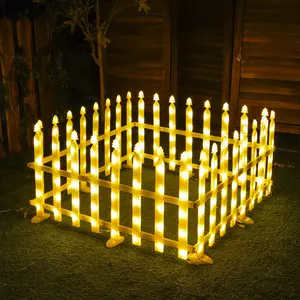 Christmas Fence Lights 10FT 192LED IP44 Waterproof Outdoor Indoor Lighted Fence Star & Tree 8 Modes 18V Adapter for Garden Yard Patio Party Halloween & Christmas Decorations - Border