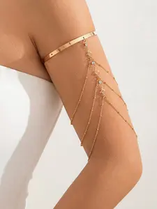 Chic & Sexy Multi-Layer Rhinestone Chain Tassel Upper Arm Bracelet / Armband — Women's Accessory; Simple Crystal Bead Tassel Upper Arm Chain / Bikini Arm Ring — Adjustable Open Rhinestone Bangle for Summer Beachwear