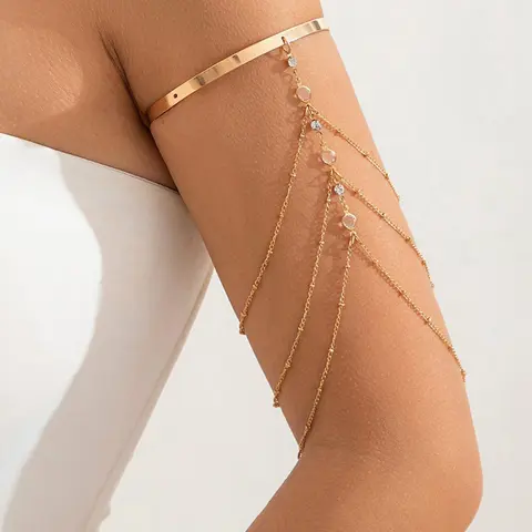 Chic & Sexy Multi-Layer Rhinestone Chain Tassel Upper Arm Bracelet / Armband, Women's Accessory, Fashionable Bracelet, Rhinestone Bracelets, Tassel Upper Arm Chain, Adjustable Open Rhinestone Bangle for Summer Beachwear Bracelet