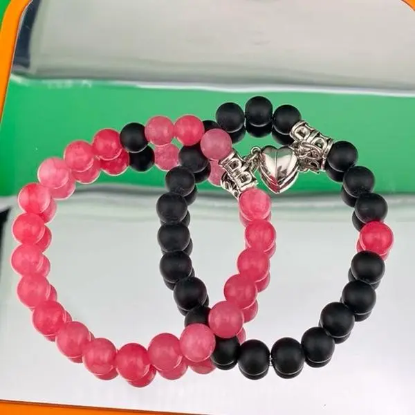High-Quality Beaded Couple Heart Charm Bracelet Set couple bracelet  lokai bracelet sand bff bracelet heavy boho vintage magnetic turquoise texture