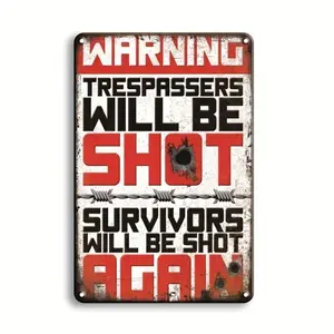 No Trespassing Metal Tin Sign, Warning Hanging Tin Sign, Decorative Plaque for Home Front Door Indoor Outdoor, Room Decor, Home Decor, Vintage Metal Sign