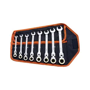 Summervibes VEVOR Flex-Head Ratcheting Wrench Set, 8-piece Combination Wrench Set with Roll-up Pouch, Cr-V Steel Flexible Ratcheting Wrench Set SAE 5/16 to 3/4, Ideal for General Household, Workshop, Garage