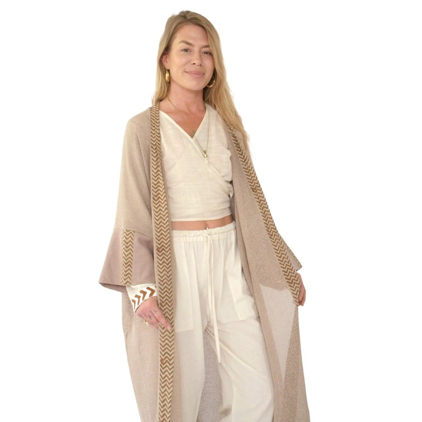 Organic Cotton Mesh Long Kimono (Dusty Rose)